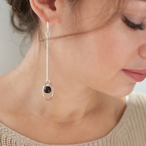 Trendy mismatched earrings, Silver plated asymmetric earrings with shungite, Geometric earrings, Lightweight dangle earrings, Gift for her A