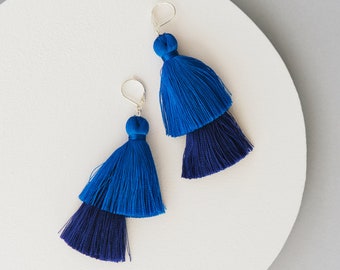 Silk tassel earrings, Statement dangle earrings, Unique summer boho jewelry, Dangly nickel free gothic earrings