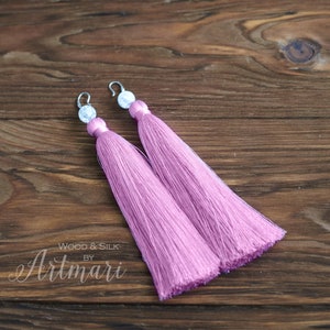 Long silk tassel earrings, Trendy statement earrings in red, Boho drop earrings, Trendy jewelry gift for her, Modern aesthetic earrings Pink