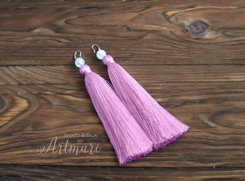 Long silk tassel earrings, Trendy statement earrings in red, Boho drop earrings, Trendy jewelry gift for her, Modern aesthetic earrings Pink