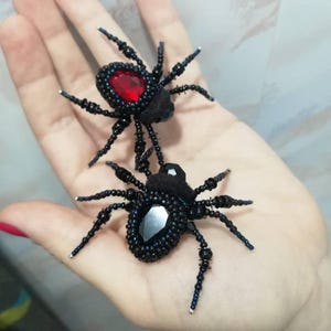 Crystal Spider brooch Halloween gift Burgundy Bug jewelry Embroidered pin Beaded insect