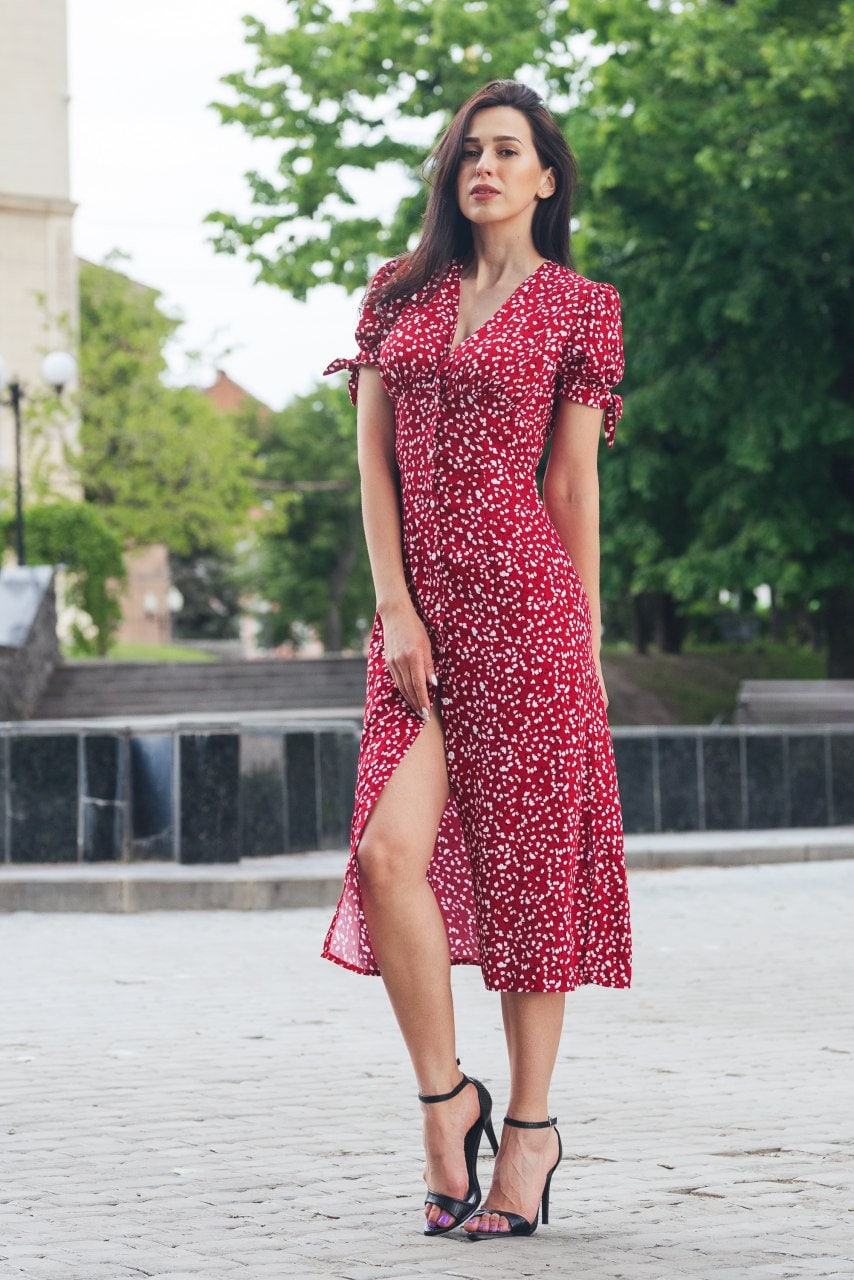 knee length dresses for ladies Red Striped Button Down Midi Dress – PinkBlush main image 1