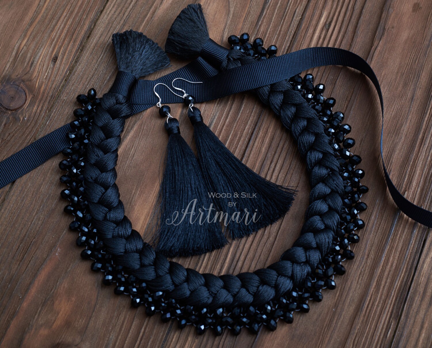 Black Tassel Earrings With Crystal Beads Fashion Long Tassel Fringe ...