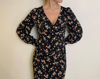 Vintage Bohemian Dress, Print V-Neck Dress, Street Dress Casual Summer Dress, Loose Long Sleeve Dress,  Maxi Dress, Spring cotton Dress