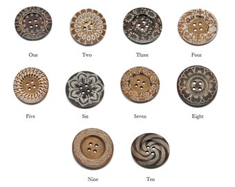 SET OF TEN Patterned Wooden Buttons - Crafting Supply! Ten Designs To Choose From!