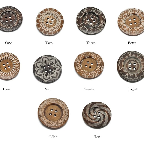 SET OF TEN Patterned Wooden Buttons - Crafting Supply! Ten Designs To Choose From!