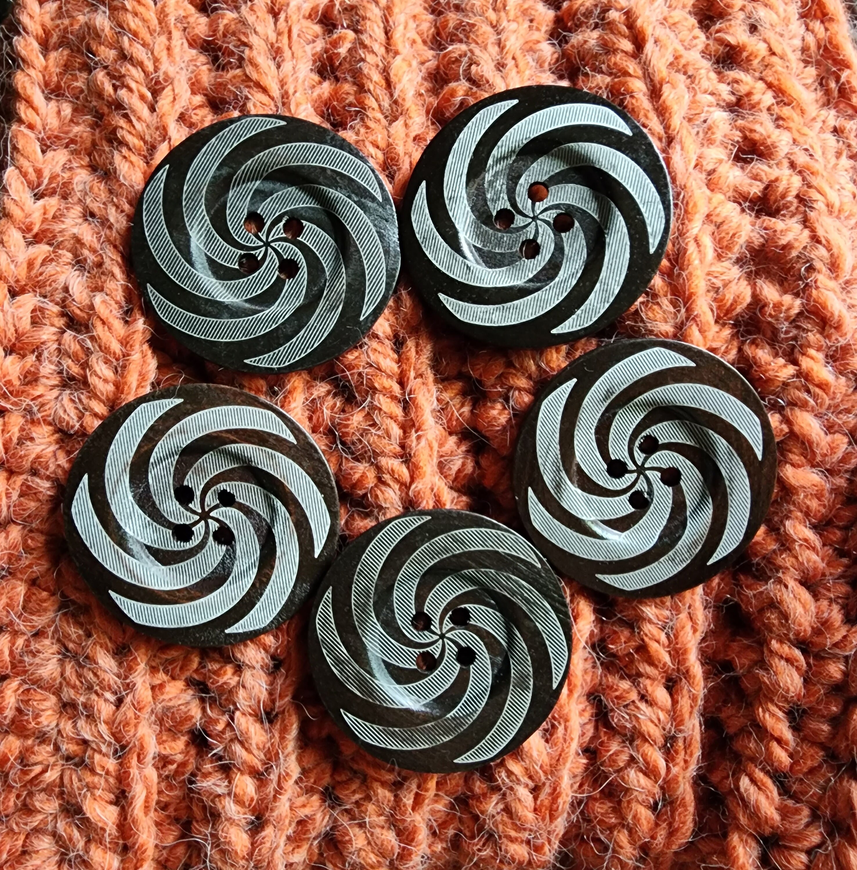 Set of FIVE 2in 60mm Dark Brown Buttons Black Wooden Buttons With ...