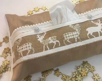 TISSUE BOX COVER - reindeer tissue box cover - christmas home decor - reindeer decor - christmas hostess gift - reindeer tissue case -