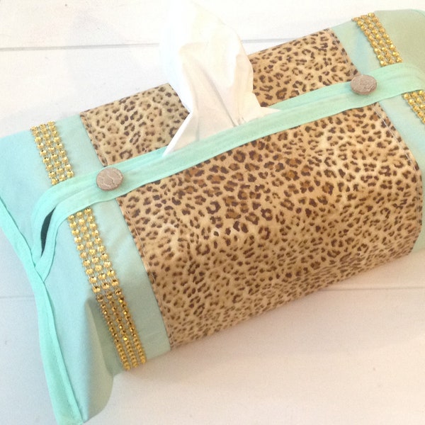 LEOPARD TISSUE COVER - leopard tissue box cover - leopard home decor - leopard bathroom decor - * get a free handkerchief *