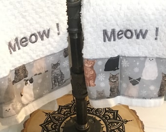 CAT HAND TOWELS - cat bath towel - cat hand towels - cat bathroom decor - cat bath towel - cat home decor