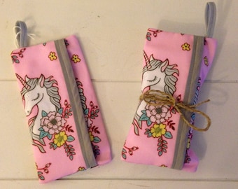 TISSUE CASE - unicorn tissue case - floral unicorn tissue case - (pink) - pocket tissue case - unicorn lovers * get a free handkerchief *