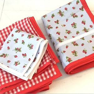 STRAWBERRY PLACEMAT -  red checkered tablecloth - strawberry tablemats - strawberry patio decor - strawberry birthday decor - picnic decor