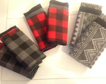 HANDKERCHIEFS OR WASHCLOTH - soft handkerchiefs or  washcloth - aztec & red  buffalo pattern design - zero waste - zero paper -( lot of 3 )