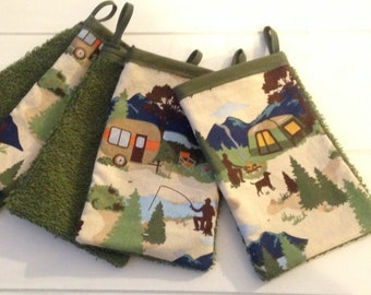CAMPING TISSUE CASE - camping gift set - camping bath mitt - camping small bag - handkerchief - children bath mitt