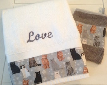 GESCHENK-SET-TUCH - Katzenbadetuch - Katzenbadetuch - Badetuch Liebe - Katze Badezimmerdekor - Badetücher -