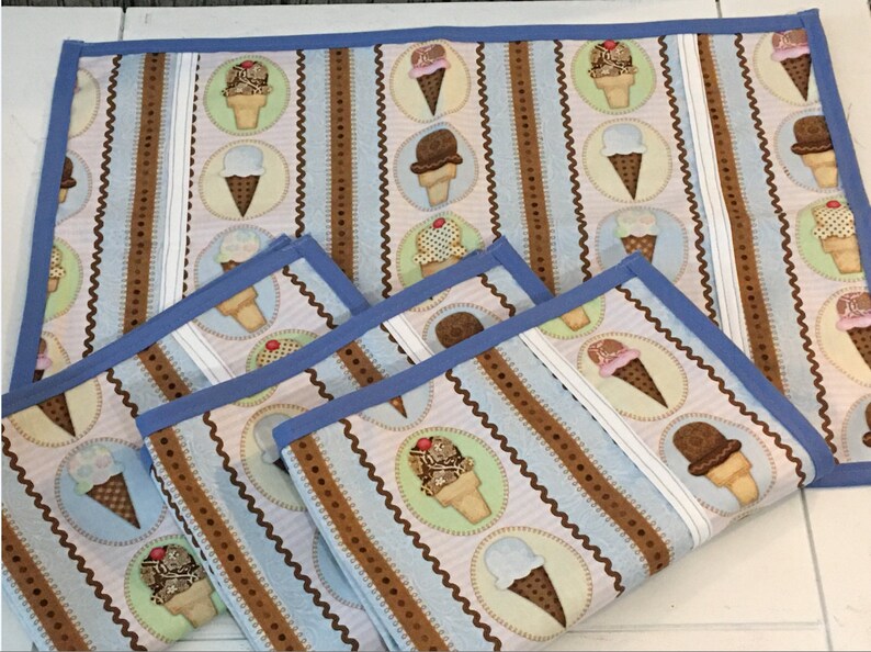 ICECREAM PLACEMAT SET ice cream placemat blue checkered tablecloth ice cream party decor ice cream lovers ice cream birthday decor image 6