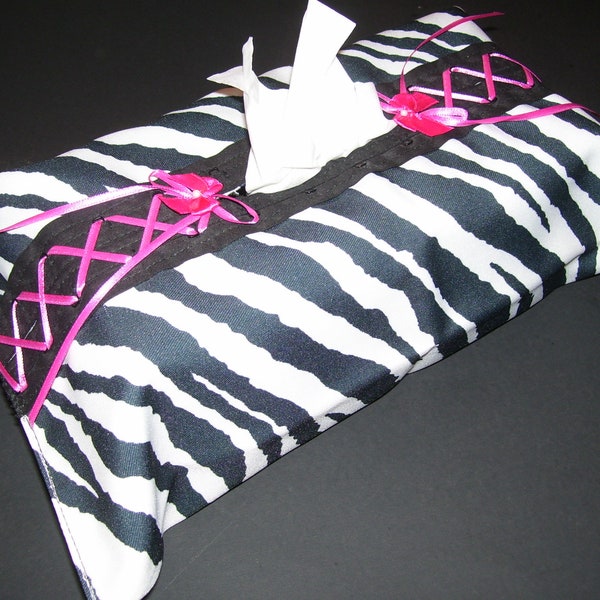 CORSET TISSUE COVERS - zebra tissue box covers - zebra home decor -  zebra tissue covers - black pink zebra decor - zebra home decor