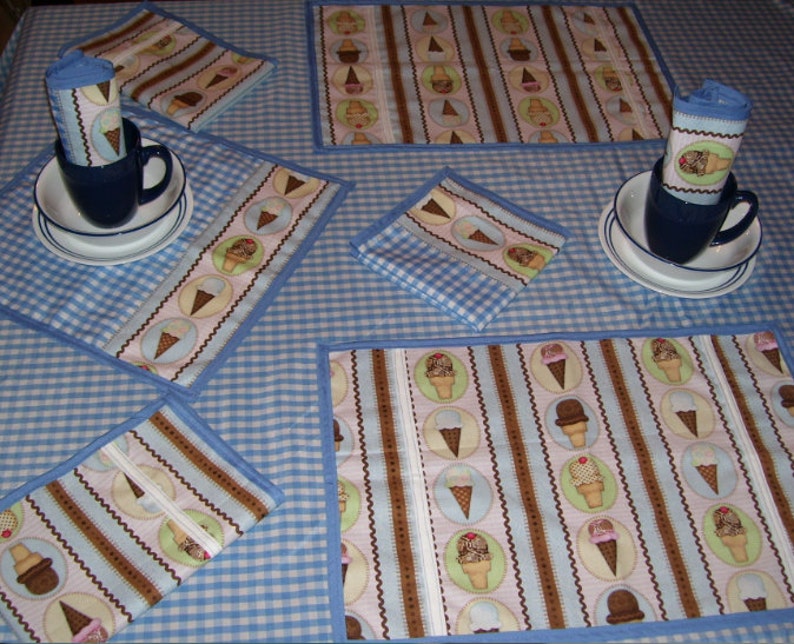 ICECREAM PLACEMAT SET ice cream placemat blue checkered tablecloth ice cream party decor ice cream lovers ice cream birthday decor image 7