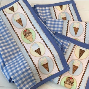 ICECREAM PLACEMAT SET ice cream placemat blue checkered tablecloth ice cream party decor ice cream lovers ice cream birthday decor image 1