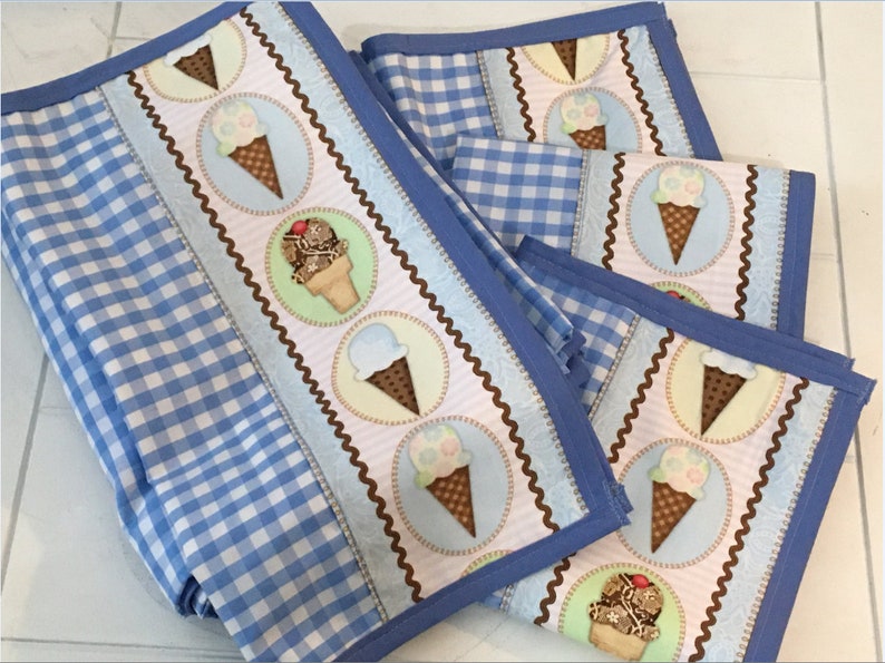 ICECREAM PLACEMAT SET ice cream placemat blue checkered tablecloth ice cream party decor ice cream lovers ice cream birthday decor image 1