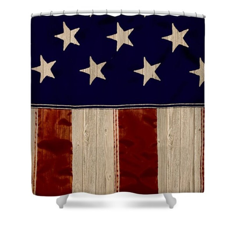 Rustic American Shower Curtain Aged Flag Bath Curtains Red White Blue Bathroom Decor Accessories Home