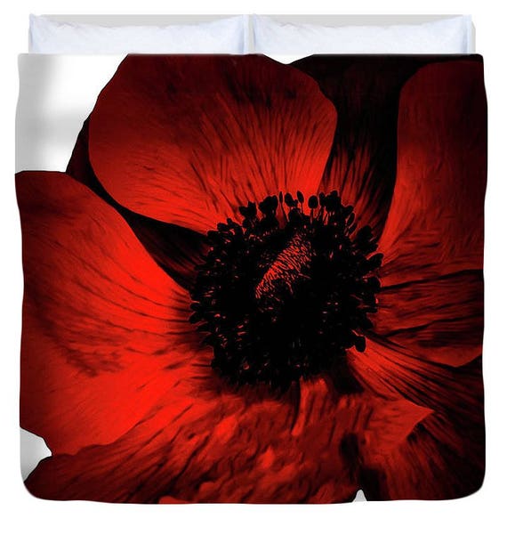 Unique Dark Red Poppy Duvet Coverdesigner Floral Etsy
