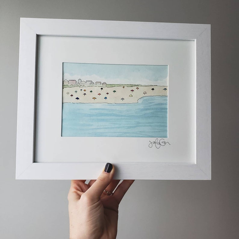 Coastal Home Decor Nautical Wall Art New England Beach Art Beach Watercolor Beach Umbrella Artwork Original Coastal Painting