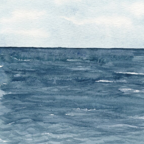 Seascape Watercolor Print Ocean Painting Blue Wall Art | Etsy