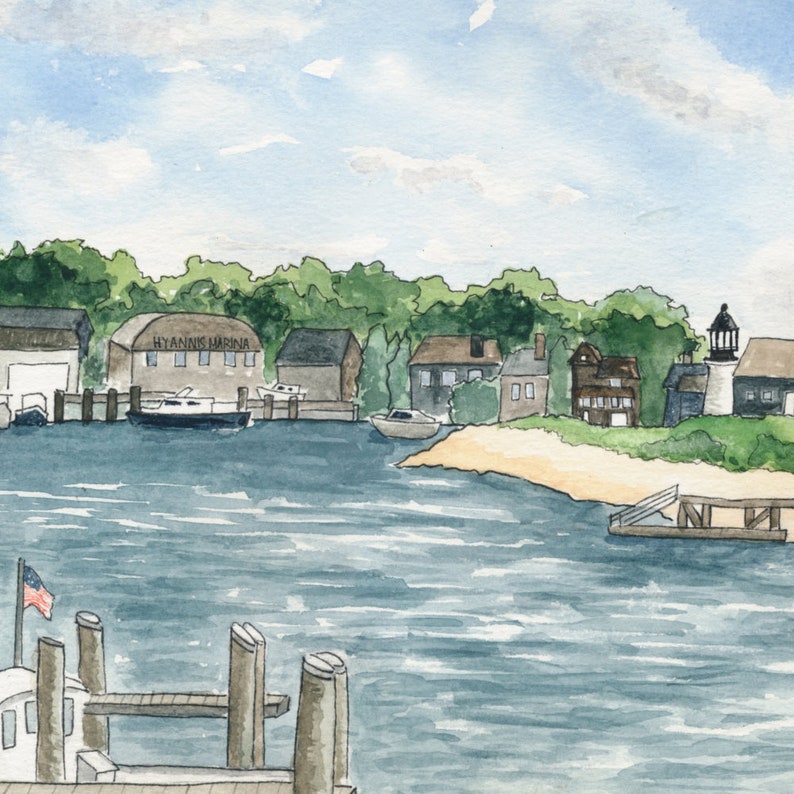 Hyannis Harbor Watercolor Print Cape Cod Painting Coastal New Etsy