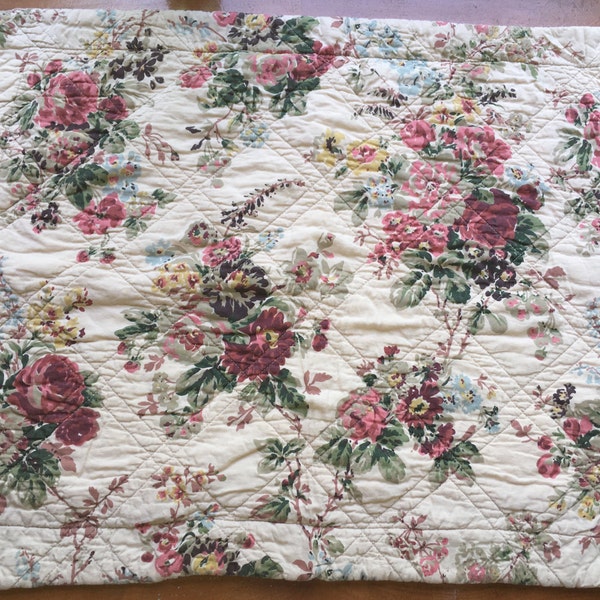 Vintage Laura Ashley Rose Floral Quilted Pillow Sham Set- Vintage, Cottage, Shabby, Chic, Girly, Romantic, Farmhouse, Valentine