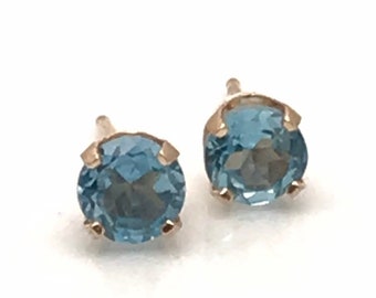 14k Blue Topaz Stud Earrings, Blue Gemstone Earrings, Birthstone Earrings, Gift for Her