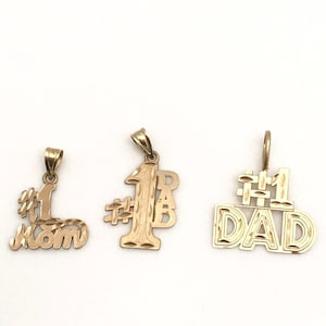 14k encantos de oro #1 mamá #1 papá colgante encanto, regalo para mamá, regalo para papá
