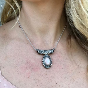 Blush Pink Mother of Pearl Pendant Necklace, Sterling Silver Pendant Necklace, Unique Gifts For Her