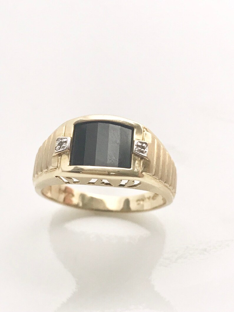 Mens Gold Ring Black Onyx Ring for Him Dad Ring Etsy