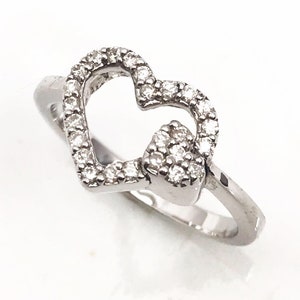 Anel de coração de diamante em prata esterlina, anel de promessa para ela, presente para mulheres