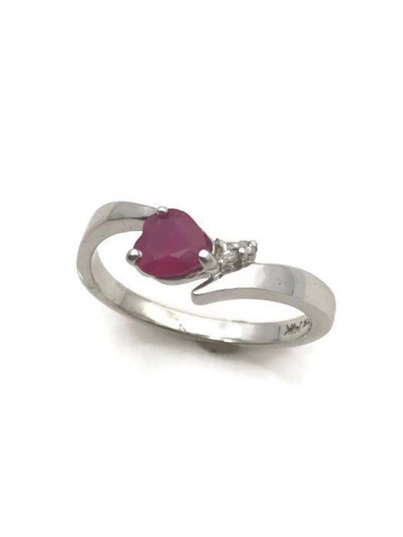 Dainty Ruby Engagement Ring, Natural Ruby Heart P… - image 3