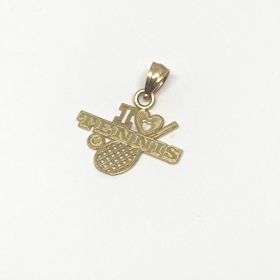 14k Gold I Love Tennis Charm Pendant, Tennis Rack… - image 9