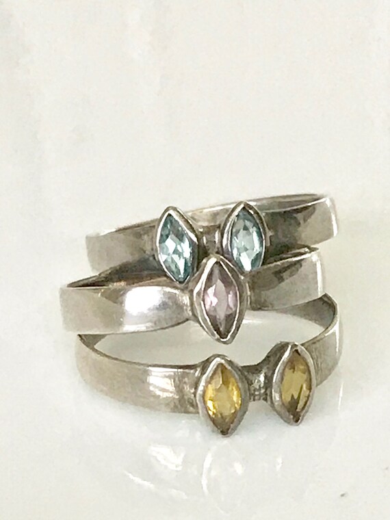 Sterling Stack Rings,  Silver Stacking Ring, Blue… - image 2