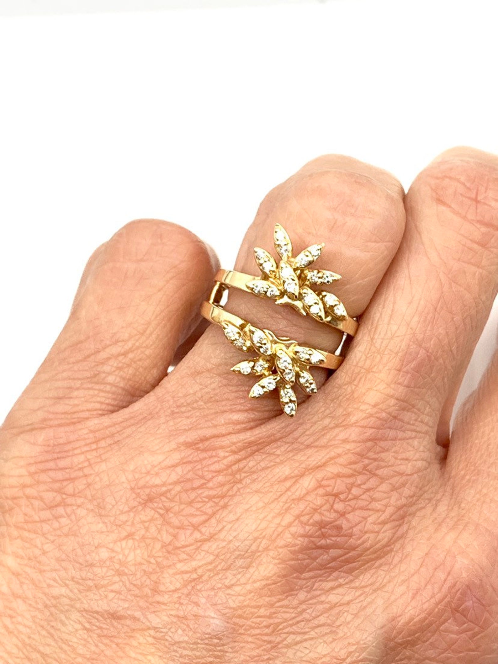 14k Diamond Wedding Ring Guard Yellow Gold Ring Enhancer Etsy