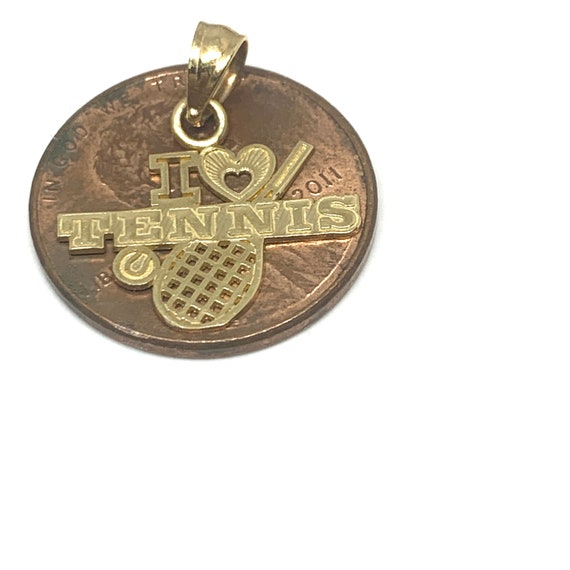 14k Gold I Love Tennis Charm Pendant, Tennis Rack… - image 4