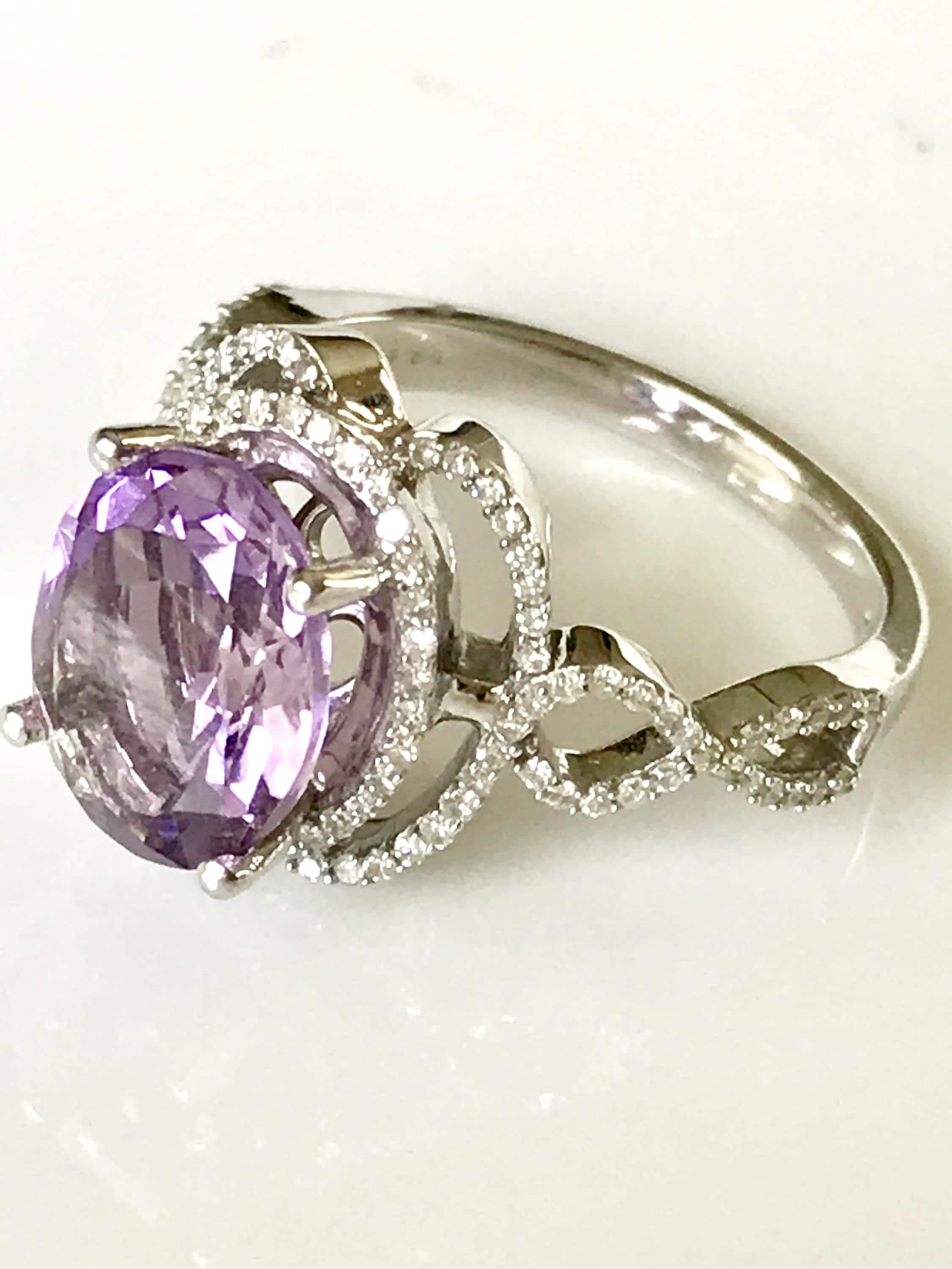 14k Amethyst Gemstone Engagement Ring Halo Engagement Ring | Etsy