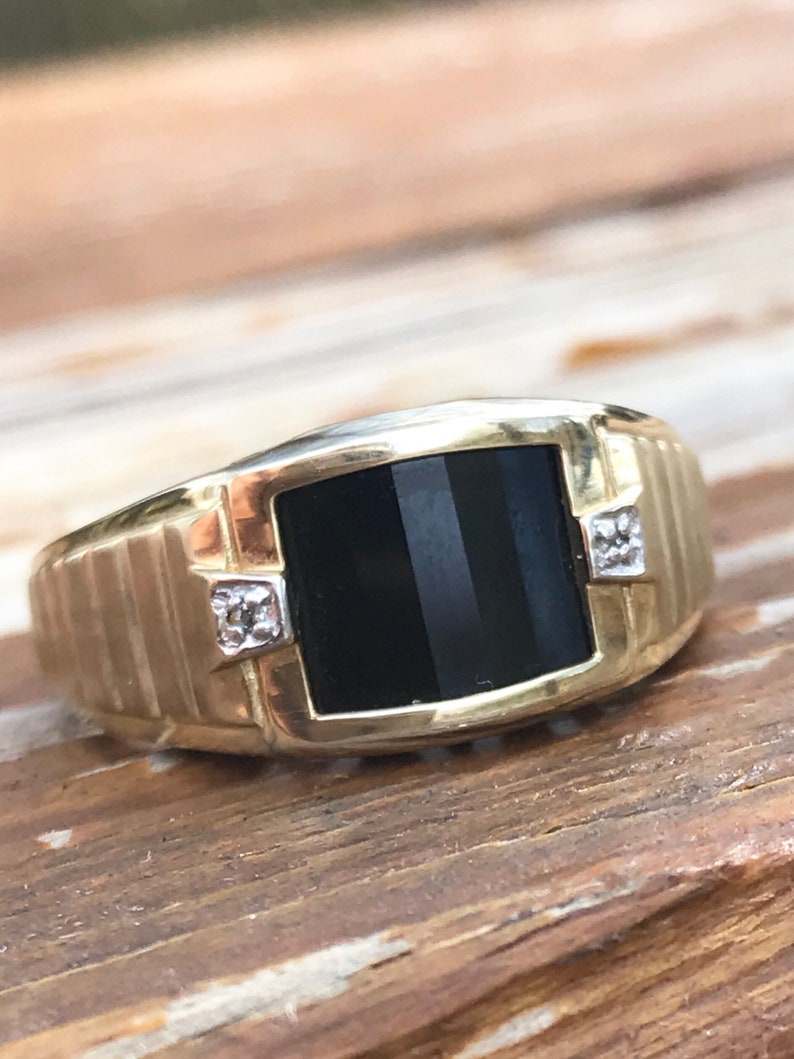 Mens Gold Ring Black Onyx Ring for Him Dad Ring Etsy