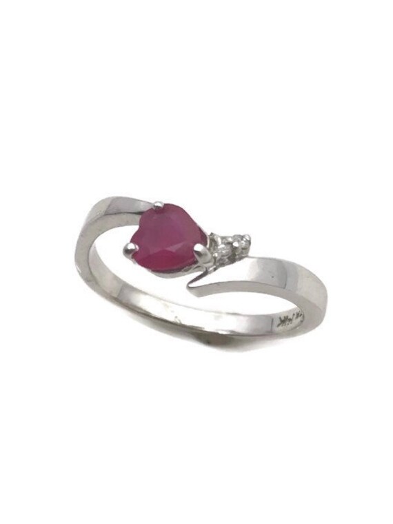 Dainty Ruby Engagement Ring, Natural Ruby Heart P… - image 4