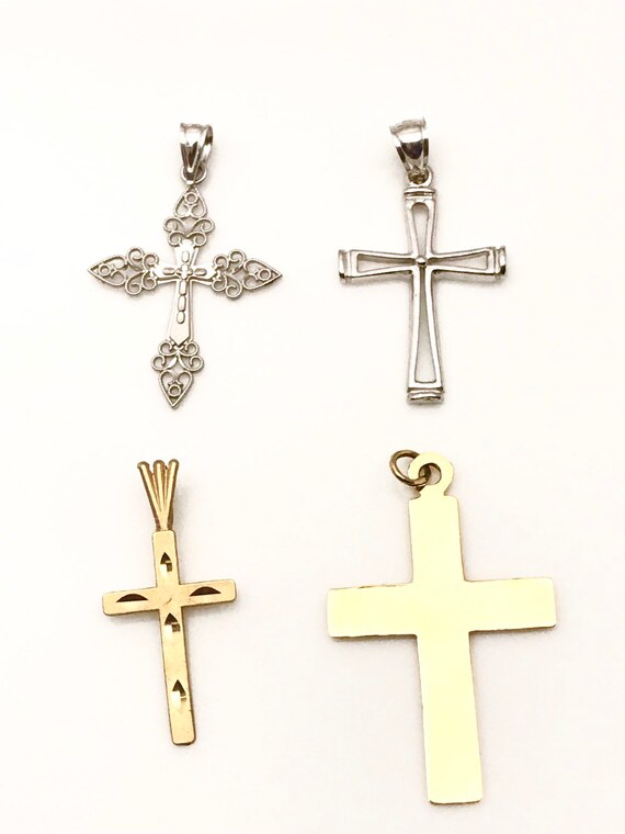 Solid 14k White Gold Simple Cross Pendant Necklace 1.25 inches