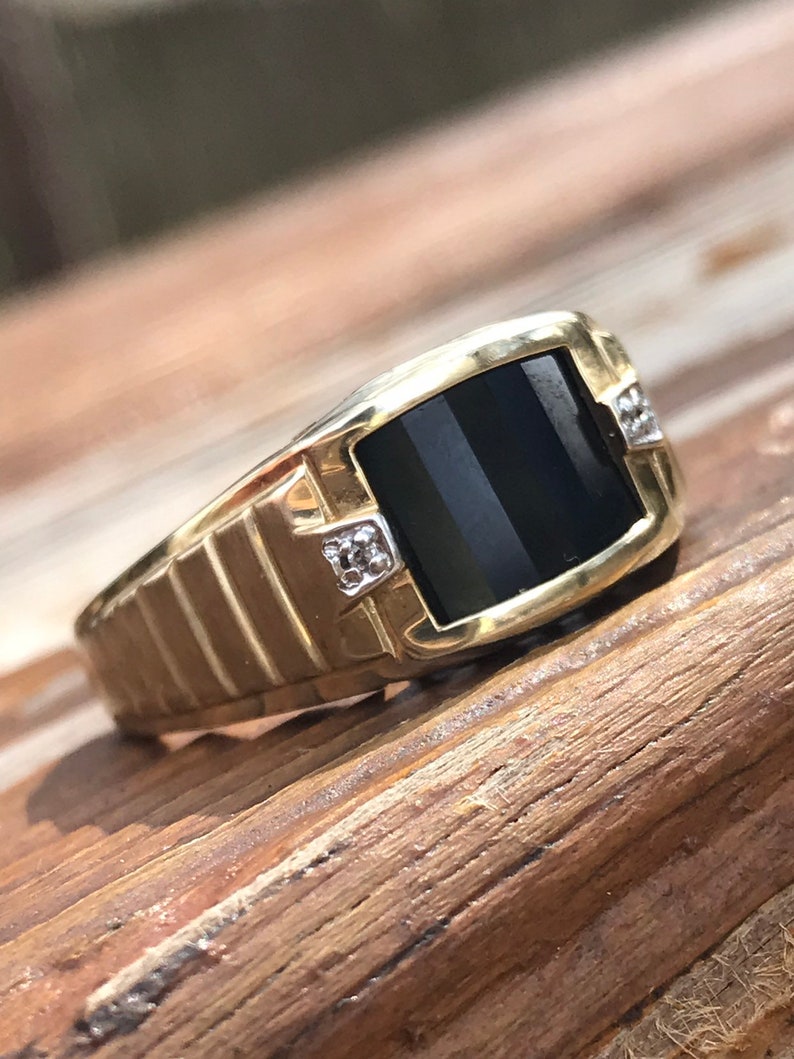 Mens Gold Ring Black Onyx Ring for Him Dad Ring Etsy