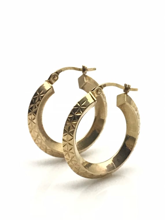 Gold Hoop Earrings, Diamond Cut Geometric Earrings