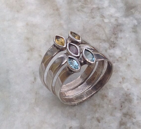 Sterling Stack Rings,  Silver Stacking Ring, Blue… - image 5