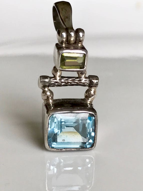 Vintage Blue Topaz Pendant,Blue Topaz Peridot Pend