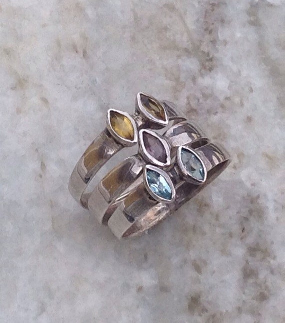 Sterling Stack Rings,  Silver Stacking Ring, Blue… - image 4