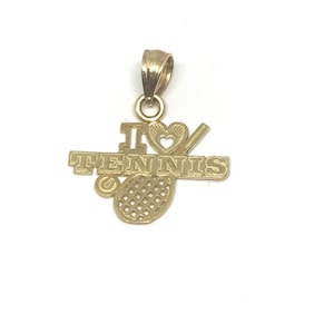 14k Gold I Love Tennis Charm Pendant, Tennis Racket Charm, Tennis Coach Gift, Unisex Charm